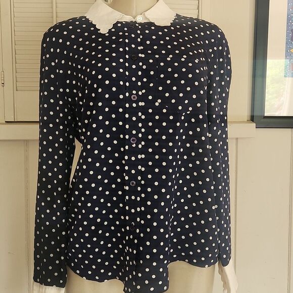 Tory Burch Blue Peter Pan Collar Buttoned Silk Blouse. As Seen On Princess Kate - Picture 3 of 10